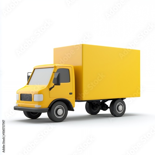 Yellow delivery truck isolated on white background.