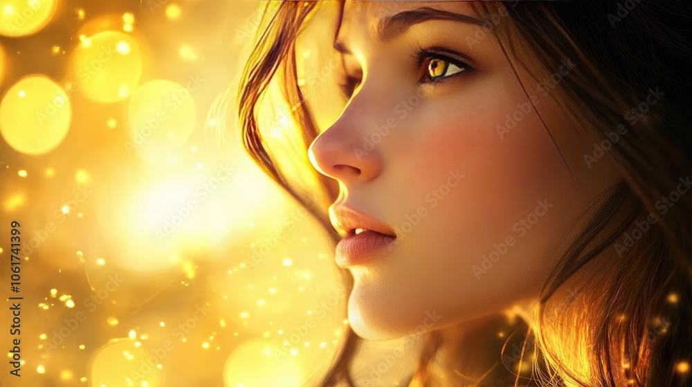 Profile of a Beautiful Woman with Golden Background Profile of a Beautiful Woman with Golden Background