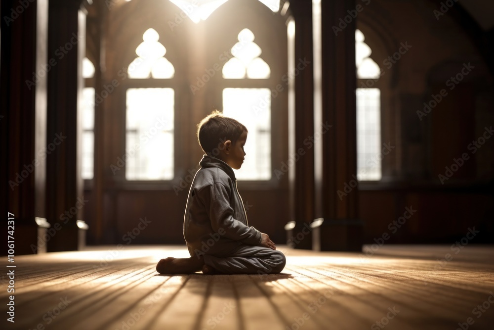 Sitting praying light child. Sitting praying light child.