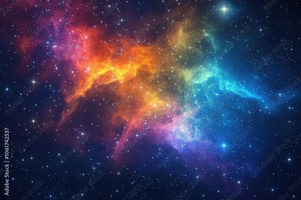 Naklejka premium Cosmic Nebula with Vivid Colors and Scattered Stars