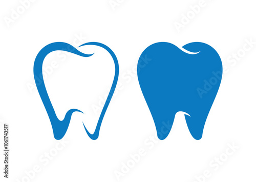 Healthy tooth blue silhouette simple icon set vector. Healthy teeth blue outline collection isolated on a white background. Abstract human tooth vector illustration