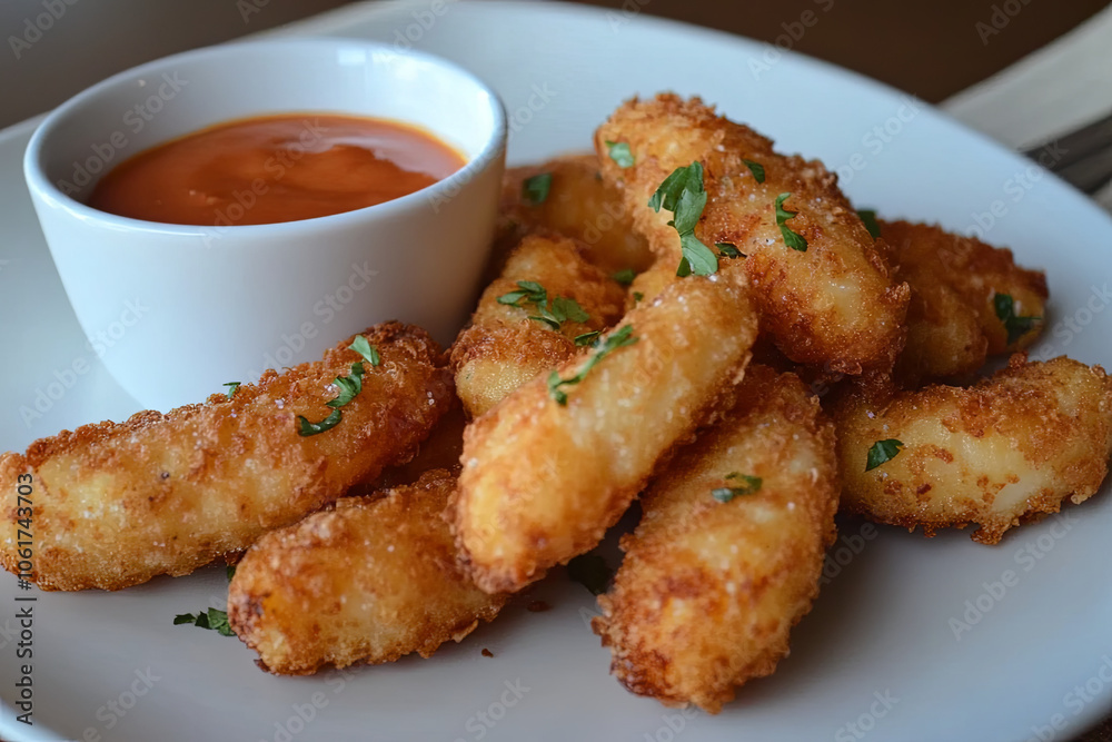 A plate of fried cheese curds with dipping sauce A plate of fried cheese curds with dipping sauce