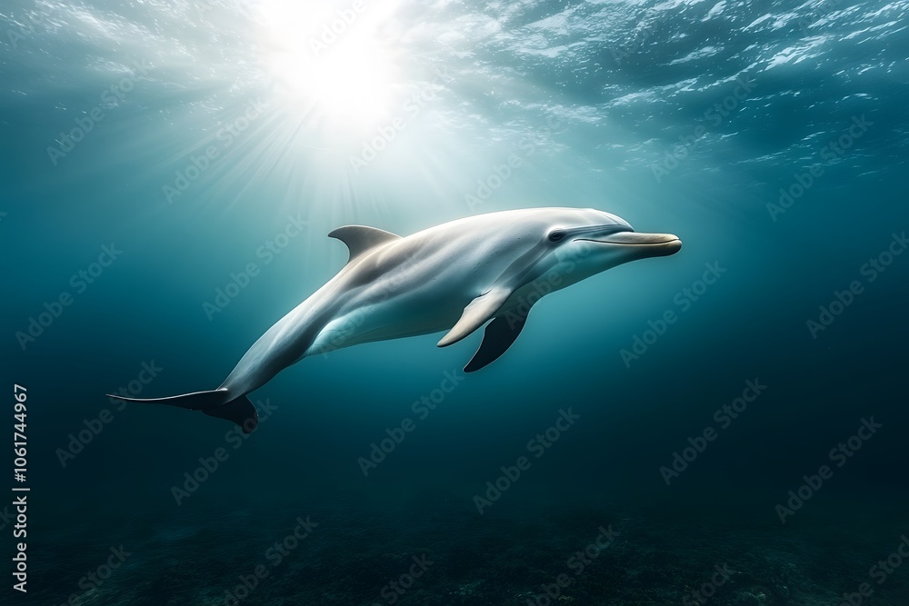 Fototapeta premium Dolphin Swimming Relaxed Under Calm Ocean Waters