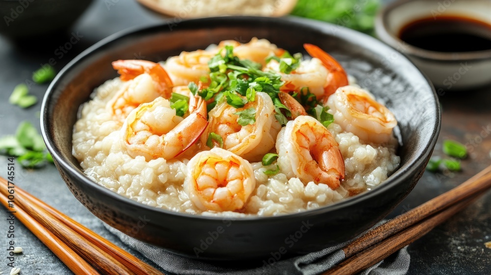 Shrimp Rice Bowl with Green Onions and Herbal Toppings Shrimp Rice Bowl with Green Onions and Herbal Toppings
