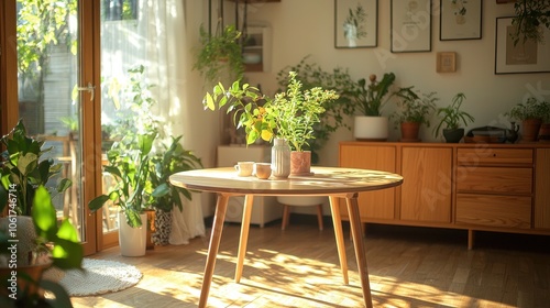 Light Oak Round Dining Table in Scandinavian Design