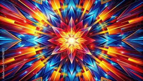 Abstract Geometric Starburst with Bold Colors and Dynamic Lighting Effects for Stunning Visual Impact in Surreal Photography