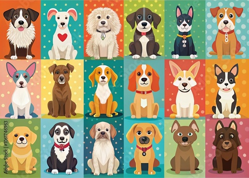 Adorable Vector Silhouette Dogs: Cute Breeds in Flat Style Illustration for Pet Lovers and Dog Enthusiasts photo