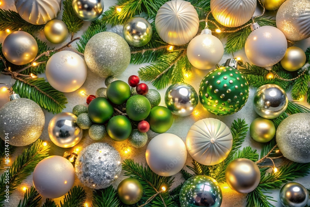 Aerial Christmas Festivities: Enchanting Drone View of a Decorated Holiday Scene with Baubles and Glowing Ornaments Aerial Christmas Festivities: Enchanting Drone View of a Decorated Holiday Scene with Baubles and Glowing Ornaments
