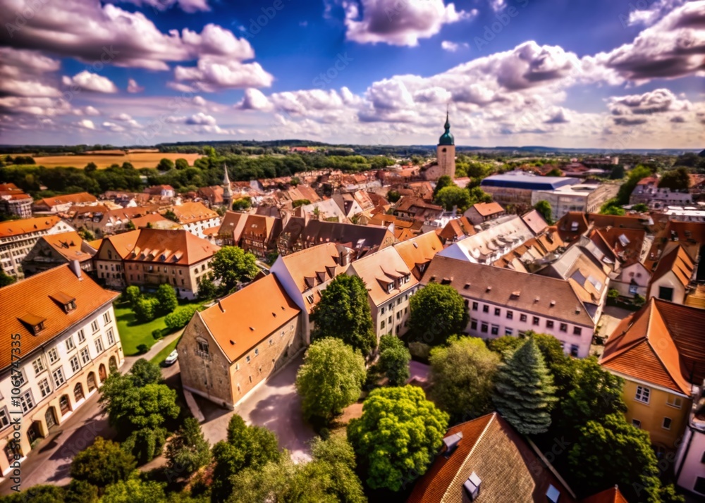 Fototapeta premium Aerial Drone View of Historic Old Town District with Preserved Architecture and Cobblestone Streets for Cityscape Photography