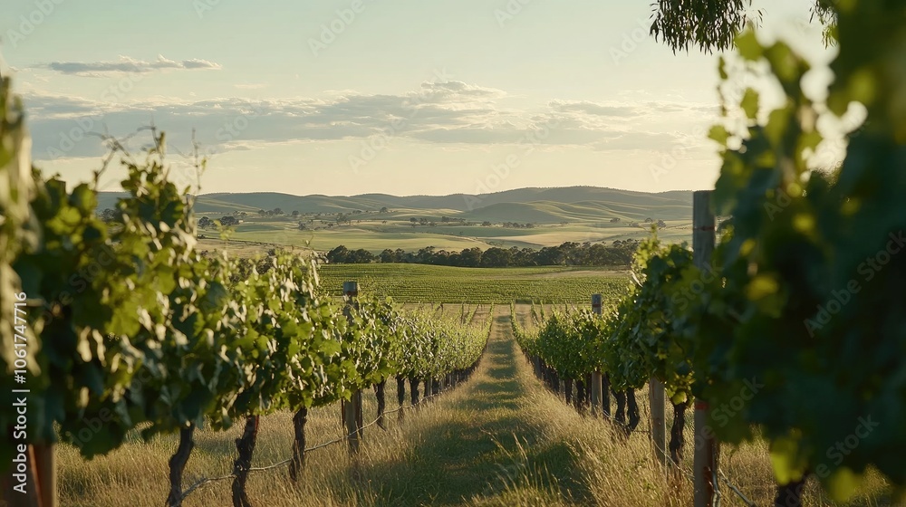 Naklejka premium Serene Vineyards Under a Golden Sunset
