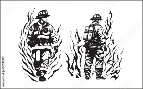 Fire Fighter silhouette Vector Art Icons and Graphics eps10 and jpg Free Download on adobestok 