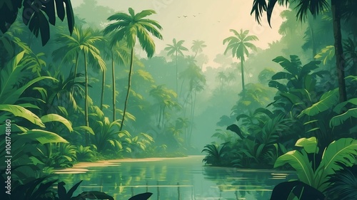 tropical jungle with palm trees