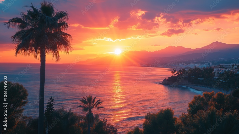 Discover the Stunning Serenity: Sunset, Palm Trees and Sea at Marbella Discover the Stunning Serenity: Sunset, Palm Trees and Sea at Marbella