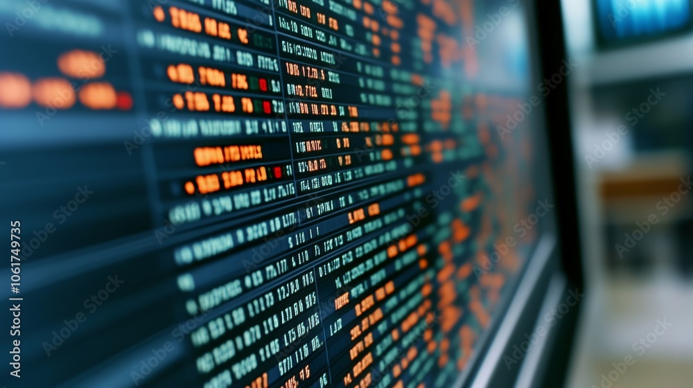 A close-up of a stock ticker on a monitor displaying fluctuating market prices. A close-up of a stock ticker on a monitor displaying fluctuating market prices.
