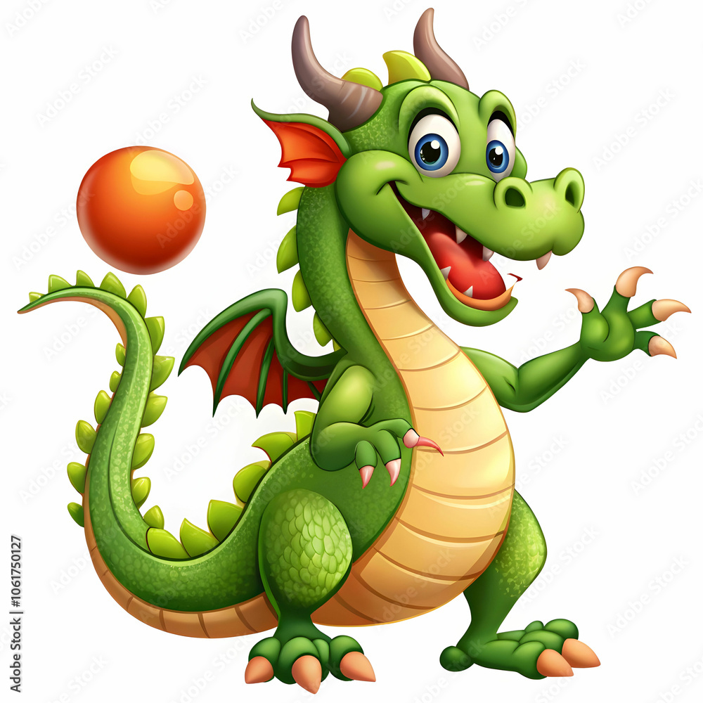 Fototapeta premium dragon playing with balll in white background