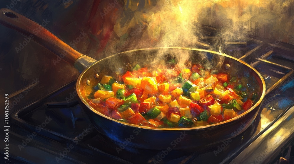 Vibrant Vegetable Stir-Fry with Steam and Colorful Ingredients Vibrant Vegetable Stir-Fry with Steam and Colorful Ingredients