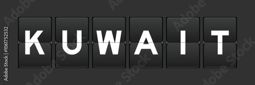 Black color analog flip board with word kuwait on gray background