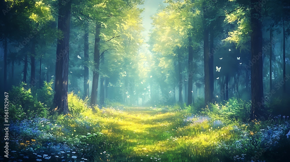 Obraz premium Explore the tranquil beauty of a sunlit forest path