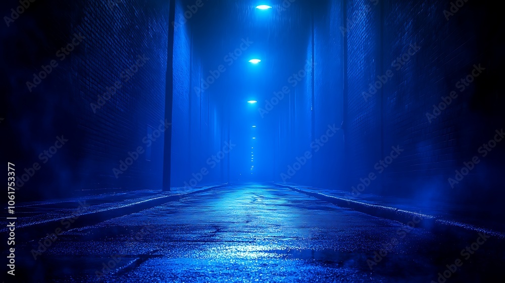 Obraz premium Explore the mysterious blue alley under dim lights