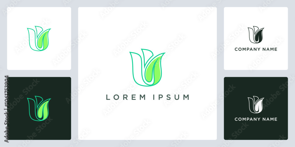 Green leaf outline letter W logo and icon editable Green leaf outline letter W logo and icon editable