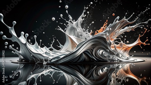 Wallpaper Mural Black and White Abstract Splash: Panoramic Photography of Generative AI Artistry Featuring Dynamic Shapes, Textures, and Fluid Movements in Monochrome, Evoking Emotion and Imagination Torontodigital.ca
