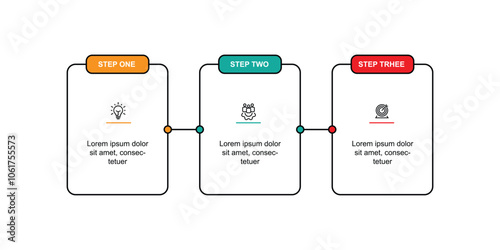 3 step line connected infographic template vector 