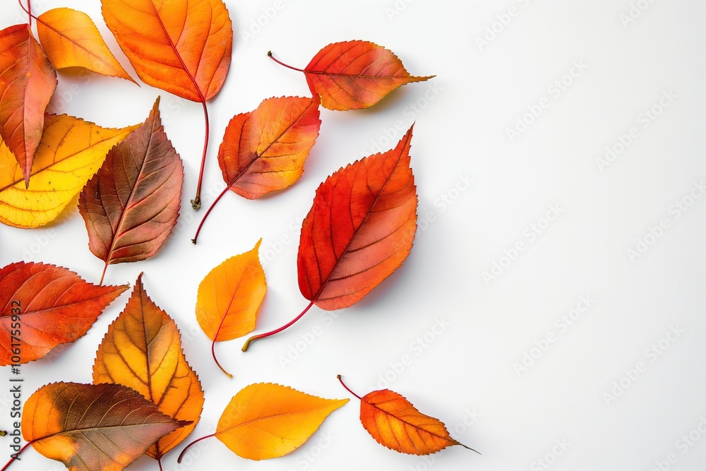 Obraz premium Colorful autumn leaves isolated on white background. Flat lay, top view