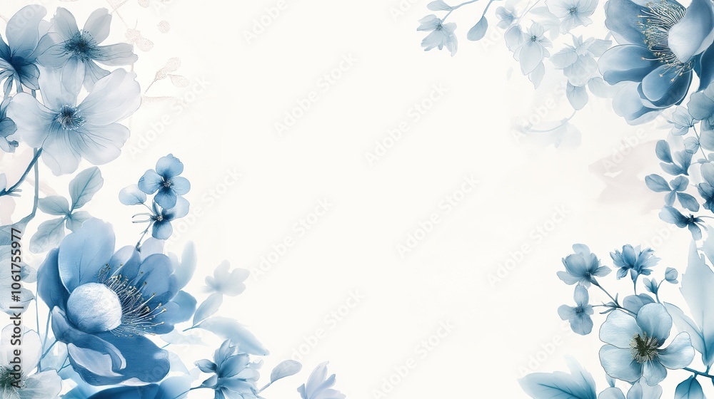 Watercolor frame with hand drawn blue flowers on white background Watercolor frame with hand drawn blue flowers on white background