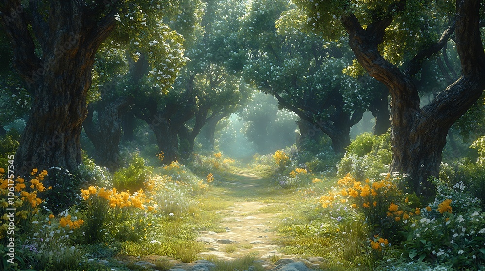 Fototapeta premium Explore the enchanting beauty of a sunlit forest path