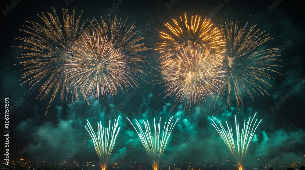 Carnival fireworks lighting up night sky background