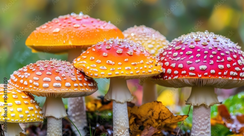 Obraz premium Vibrant Colorful Mushrooms in Nature's Forest