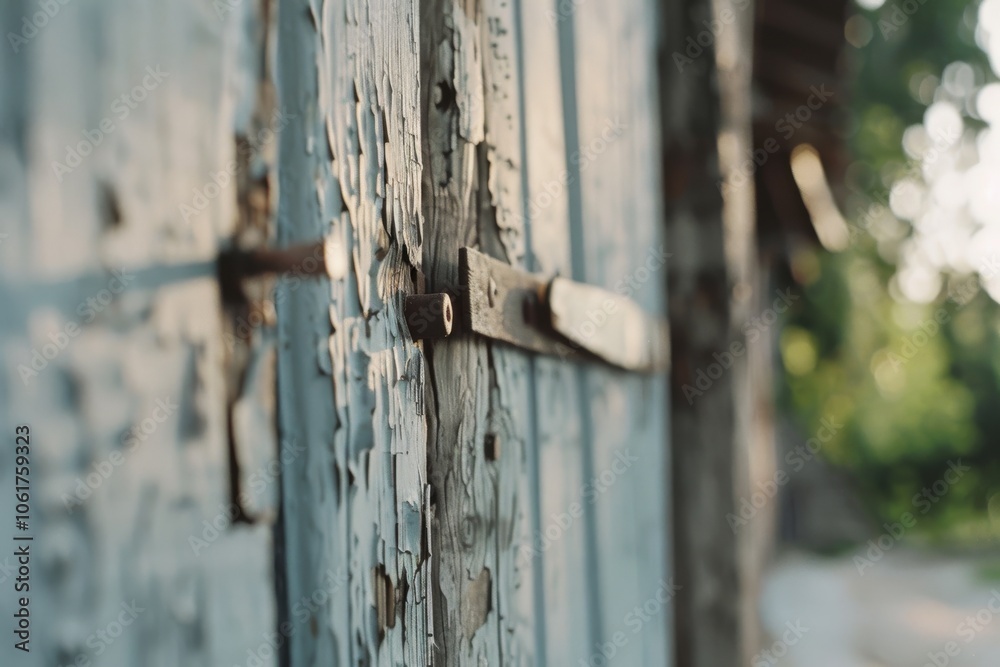 Close-up of a weathered wooden door with peeling paint and an old bolt, evoking nostalgia and stories of the past through rustic textures. Close-up of a weathered wooden door with peeling paint and an old bolt, evoking nostalgia and stories of the past through rustic textures.