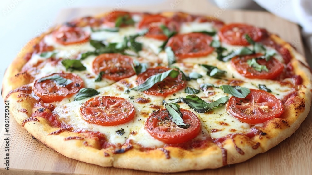 Freshly Made Pizza with Tomatoes and Basil Topping Freshly Made Pizza with Tomatoes and Basil Topping
