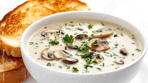 Creamy Mushroom Soup with Toasted Bread