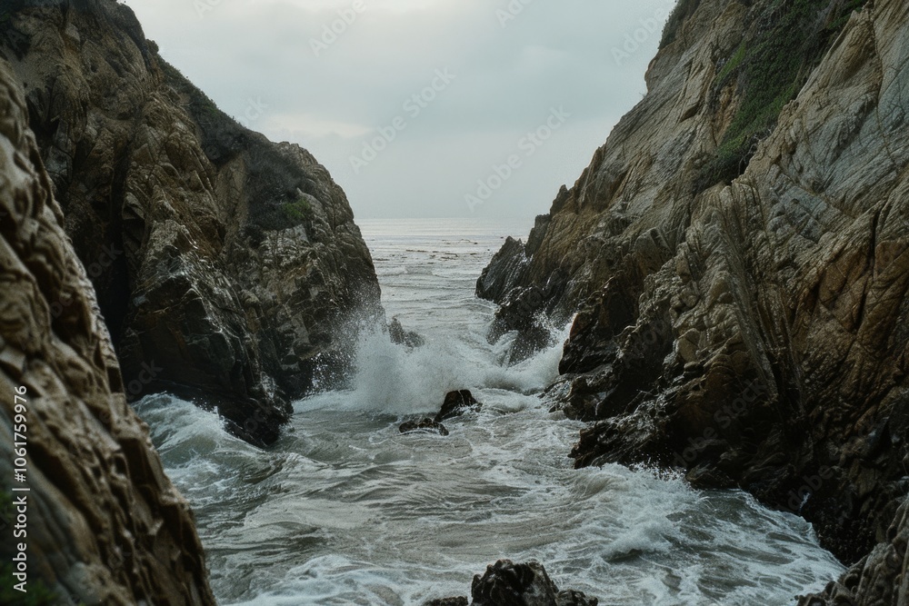 Powerful waves crash between rugged rocks, showcasing nature’s raw strength and awe-inspiring beauty at the shoreline. Powerful waves crash between rugged rocks, showcasing nature’s raw strength and awe-inspiring beauty at the shoreline.