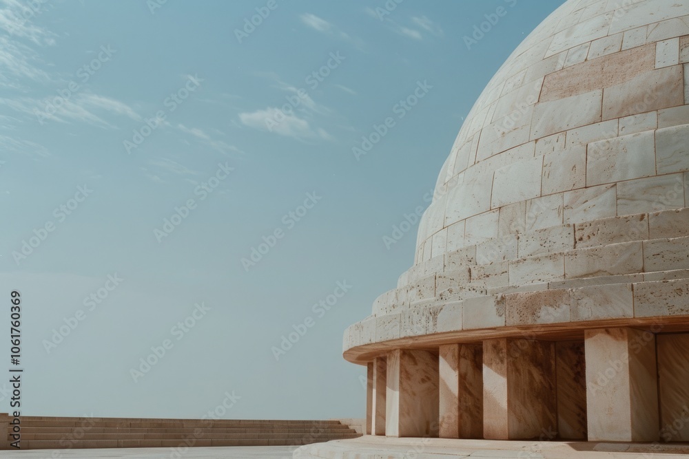 An imposing structure with a domed roof under a clear blue sky, showcasing the timeless elegance of ancient stone architecture against a minimalist backdrop. An imposing structure with a domed roof under a clear blue sky, showcasing the timeless elegance of ancient stone architecture against a minimalist backdrop.