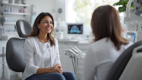 Free Download Female patient engaging with a healthcare provider in a modern clinic. - GFXLoad