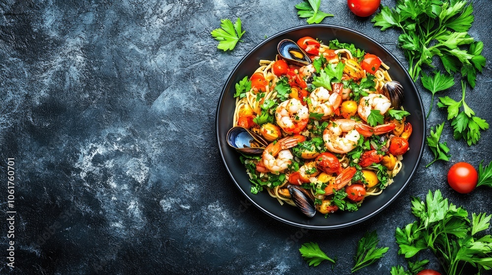 Vibrant Seafood Pasta with Fresh Herbs and Cherry Tomatoes Vibrant Seafood Pasta with Fresh Herbs and Cherry Tomatoes