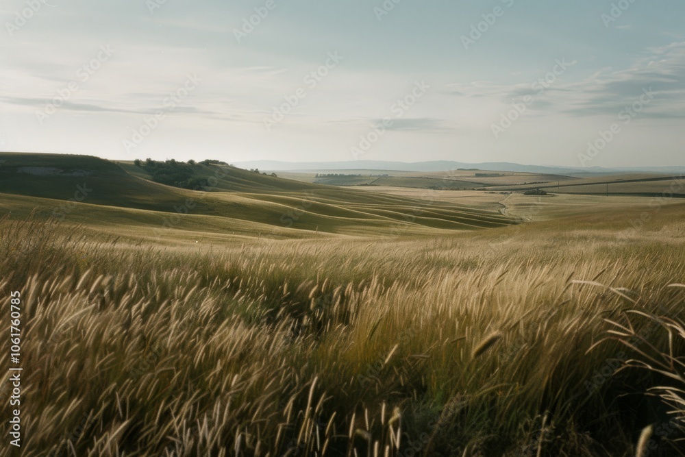 Rolling fields of golden grass stretch under a vast, calming sky, evoking a sense of boundless freedom and peace. Rolling fields of golden grass stretch under a vast, calming sky, evoking a sense of boundless freedom and peace.