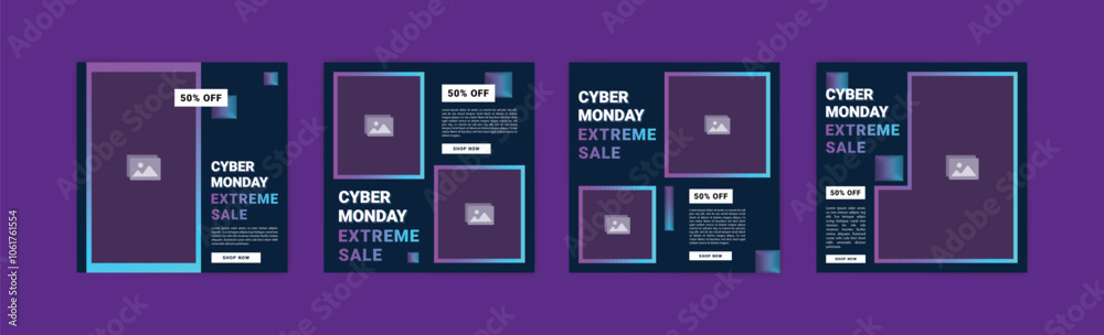 Fototapeta premium Cyber Monday sale promotion banner. Social media post template for Cyber Monday sale promotion.