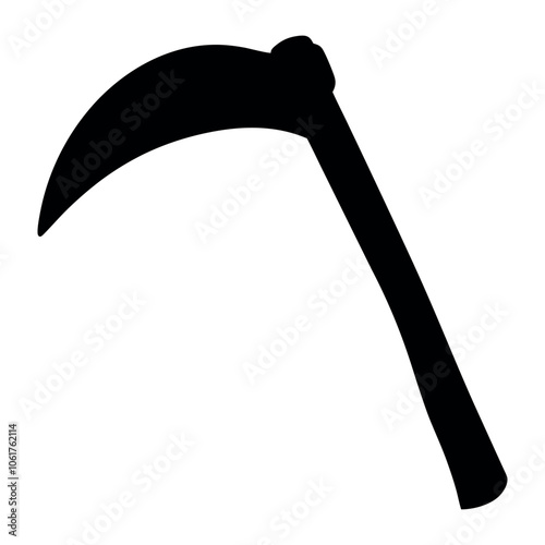 Black silhouette of a grim reaper scythe on a white background