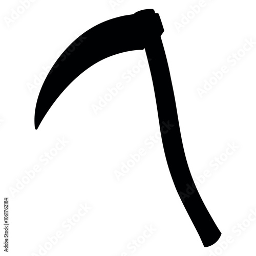 Black silhouette of a grim reaper scythe on a white background