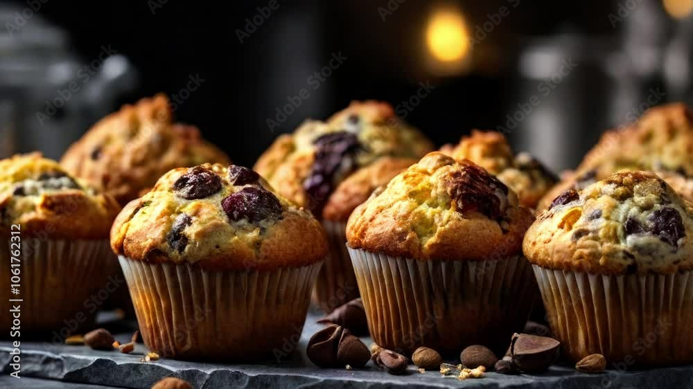 Assortment of muffin on a granite table, Assortment of muffin on a granite table,