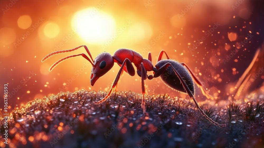 Ant on a Glowing Surface in Warm Light Ant on a Glowing Surface in Warm Light