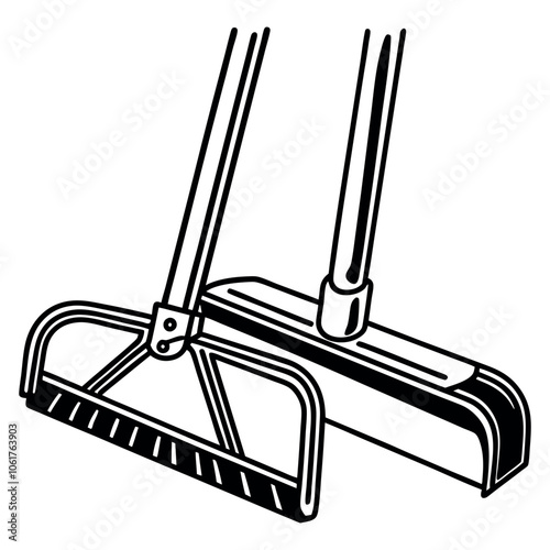 Two garden rakes with metal tines and wooden handles on a white background