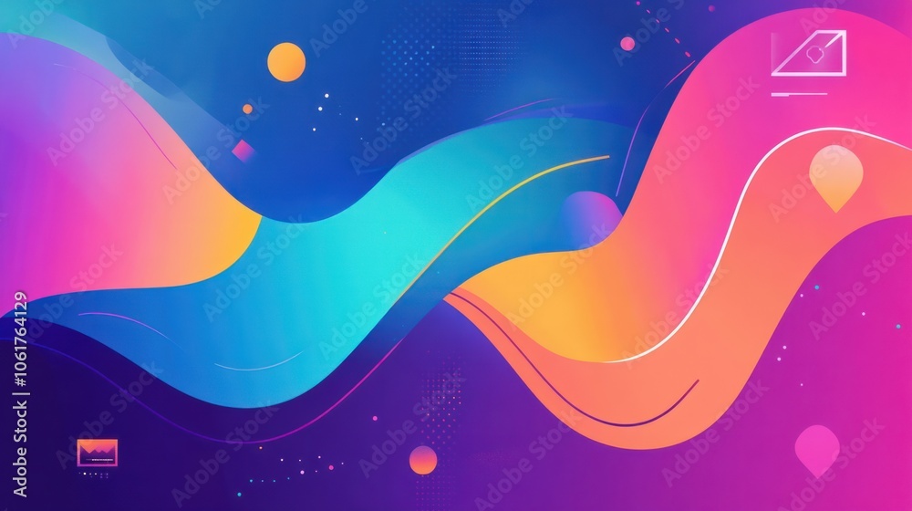 Dynamic gradient waves with geometric shapes, representing movement, technology, and business progression Dynamic gradient waves with geometric shapes, representing movement, technology, and business progression