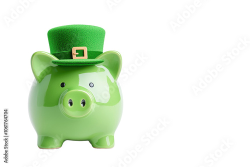 Green Piggy Bank with Leprechaun Hat for Savings Theme