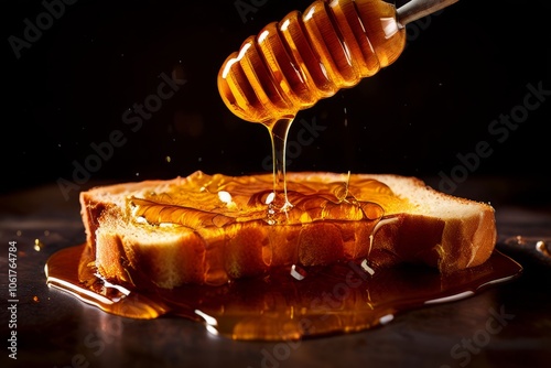 honey on toast pour a close up shot of honey being poured onto t photo