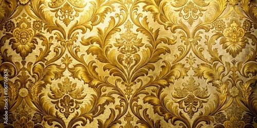 Close-Up of Luxurious Gold Damask Pattern Background for Elegant Decor and Textiles