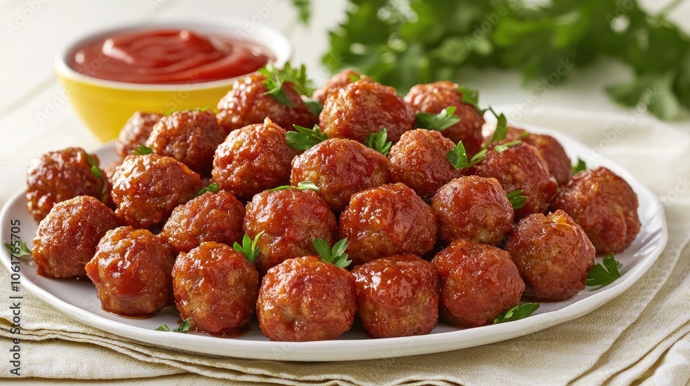 Scrumptious Meatballs with Tomato Sauce on a Plate Scrumptious Meatballs with Tomato Sauce on a Plate
